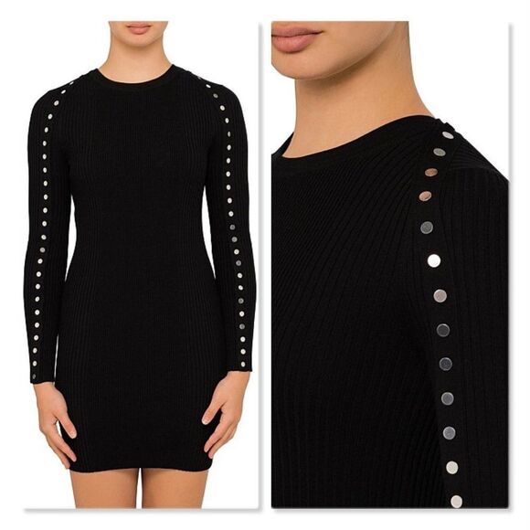 Alexander Wang Snap Button Studded Ribbed Sweater Dress size Small in Black - Picture 1 of 9